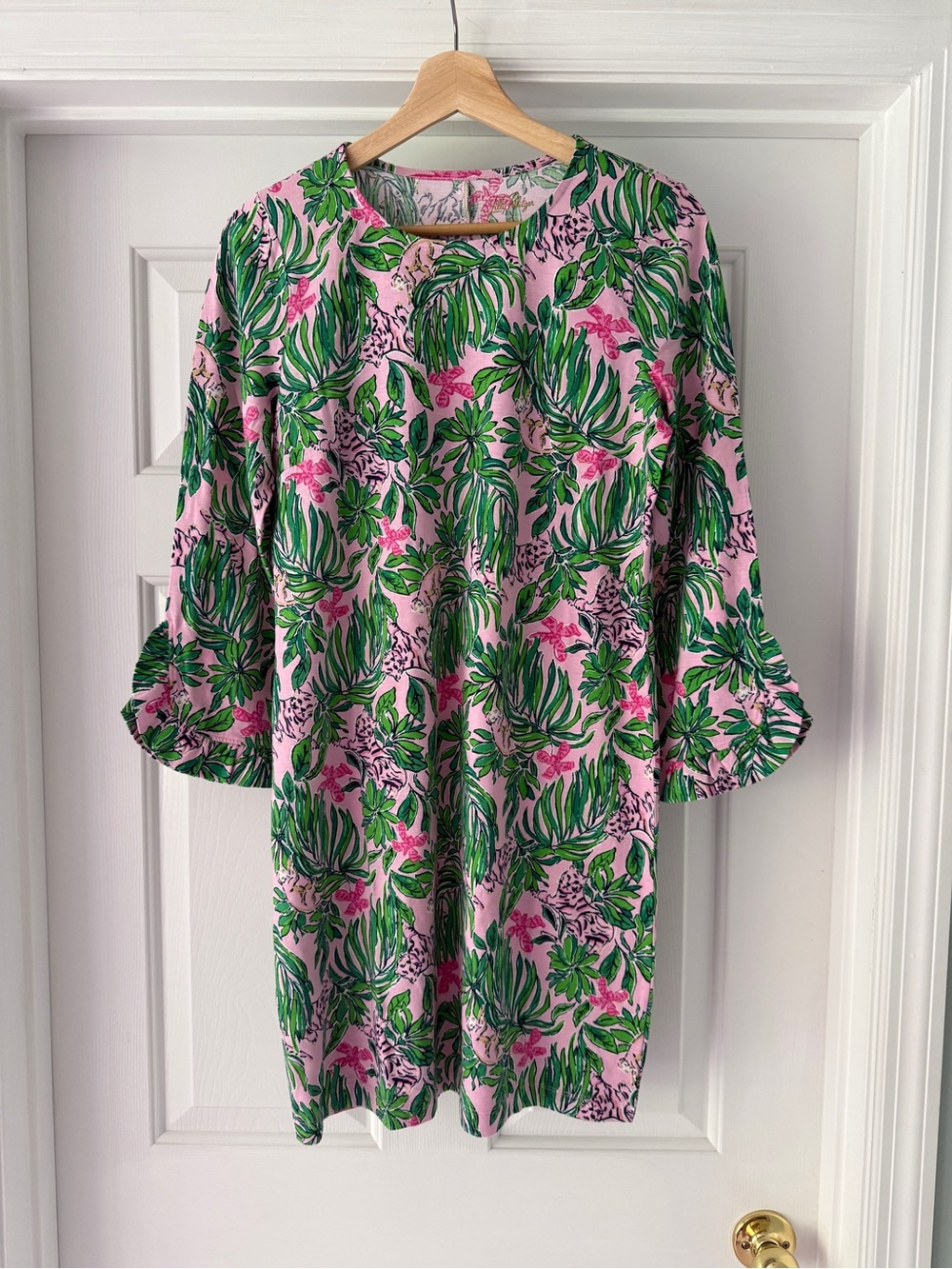 Lilly Pulitzer Pink Floral & Green Leaf Shift Dress